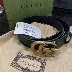 Authentic Gucci Marmont GG unisex belt Black with Brass buckle. Tags, bag & box